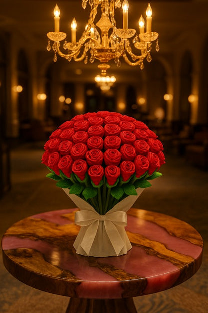 Handmade Crochet 50 Red Rose Bouquet – Everlasting Flowers for Proposals, Weddings & Anniversaries | The Ultimate Romantic Gift for Her | Made in India