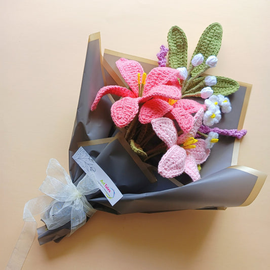 Handmade Crochet Flower Bouquet – Elegant Lily | Unique Gift for Her, Home Décor & Special Occasions