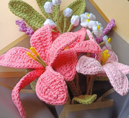 Handmade Crochet Flower Bouquet – Elegant Lily | Unique Gift for Her, Home Décor & Special Occasions