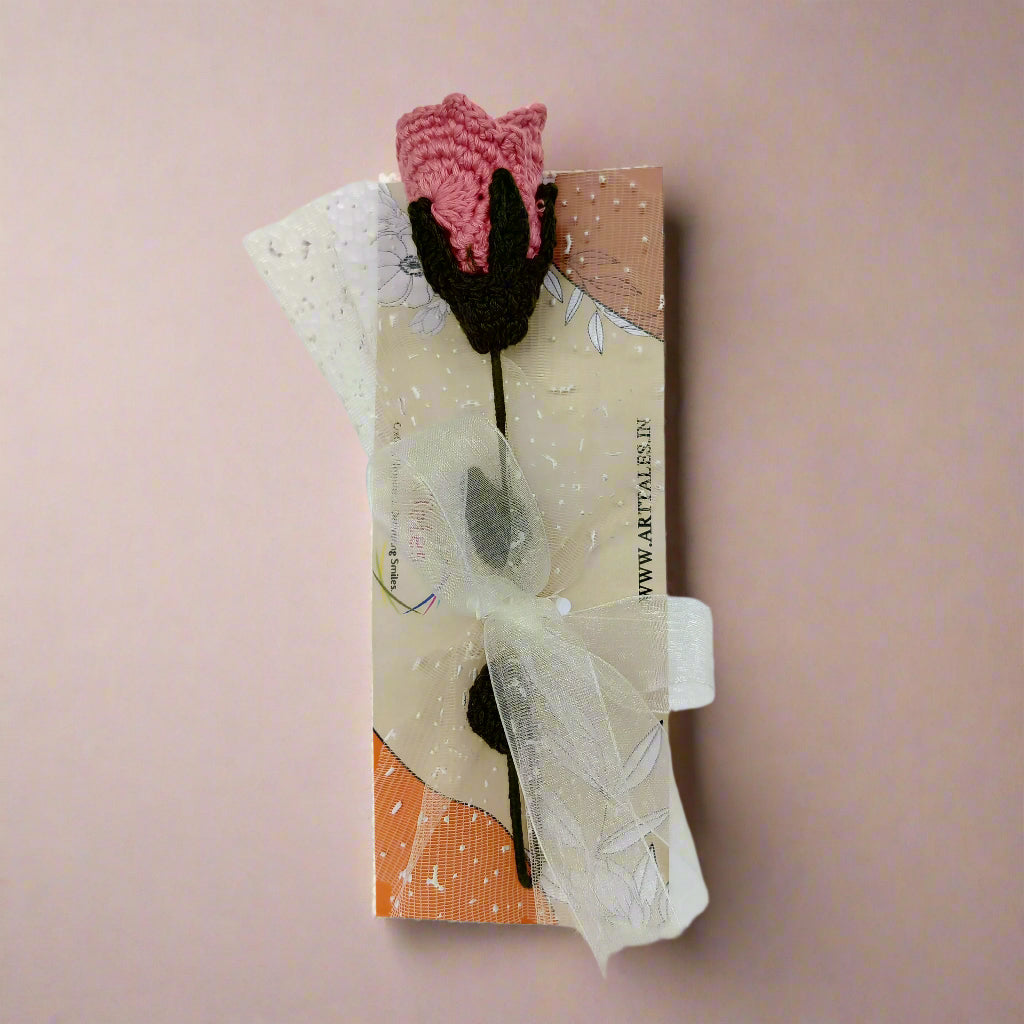 Handmade Crochet Pink – Pink Knit Flower, Gift-Ready in Poly Packing | 9 Inch by 2 Inch | Unique Handmade Floral Gift, Romantic Decor, Anniversary & Valentine’s Day Gift