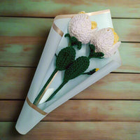 Handmade Crochet Rose Bouquet – Set of 2 Dual-Colored Yellow & White Roses | Romantic Gift for Valentine’s, Anniversary & Home Decor