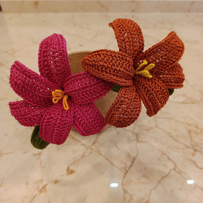Luxury Crochet Lily Bouquet – Fuchsia Pink, Baby Pink, White and Bronze Centerpiece (Set of 2) | Avnyara by Art Tales
