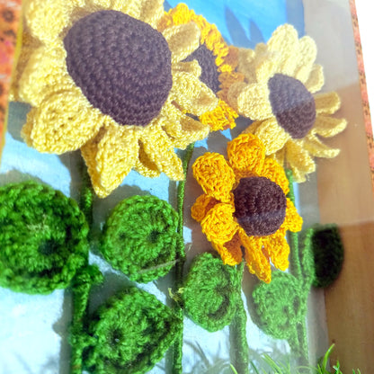 Handmade Crochet Flower Wall Frame – 3D Sunflower & Rose Designs for Home Decor, Gifting, Corporate Hampers & Wedding Events – Wooden Box Frame (2 Variants)