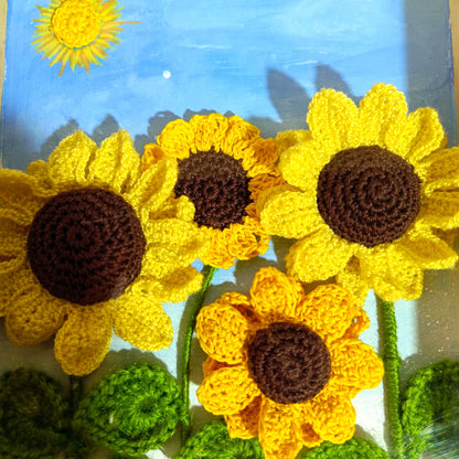Handmade Crochet Flower Wall Frame – 3D Sunflower & Rose Designs for Home Decor, Gifting, Corporate Hampers & Wedding Events – Wooden Box Frame (2 Variants)