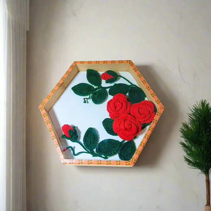 Handmade Crochet Flower Wall Frame – 3D Sunflower & Rose Designs for Home Decor, Gifting, Corporate Hampers & Wedding Events – Wooden Box Frame (2 Variants)