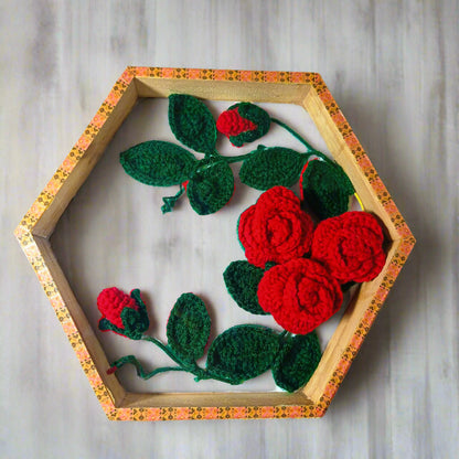 Handmade Crochet Flower Wall Frame – 3D Sunflower & Rose Designs for Home Decor, Gifting, Corporate Hampers & Wedding Events – Wooden Box Frame (2 Variants)