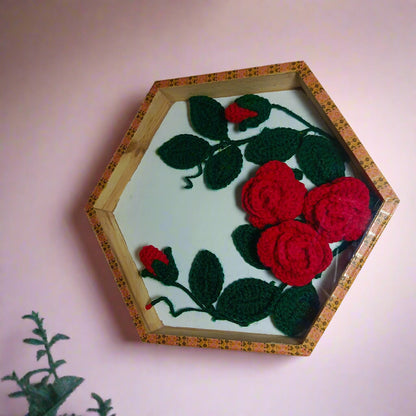 Handmade Crochet Flower Wall Frame – 3D Sunflower & Rose Designs for Home Decor, Gifting, Corporate Hampers & Wedding Events – Wooden Box Frame (2 Variants)