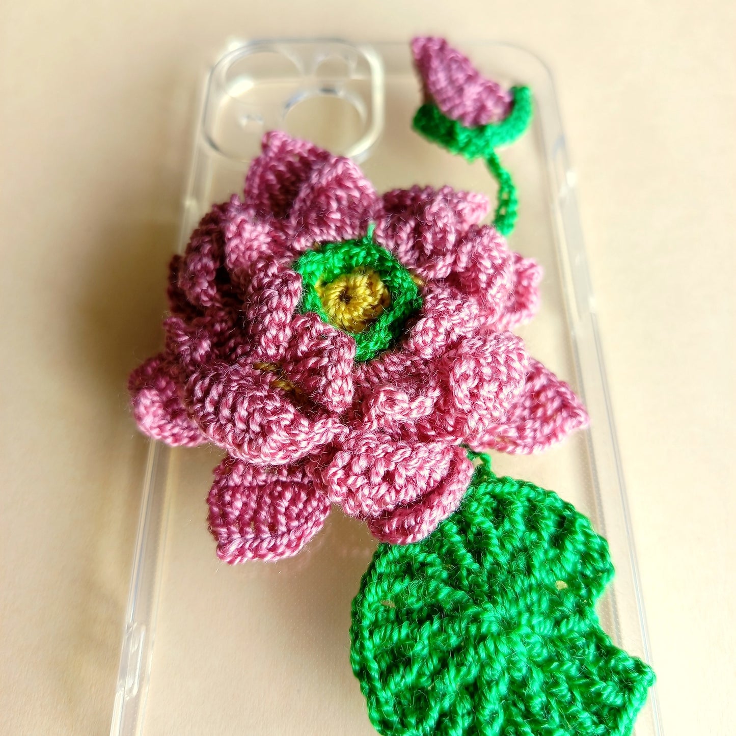 Iphone 15 Handmade Crochet Transparent Phone Case Cover | 3D Designs | Shock-Resistant Case