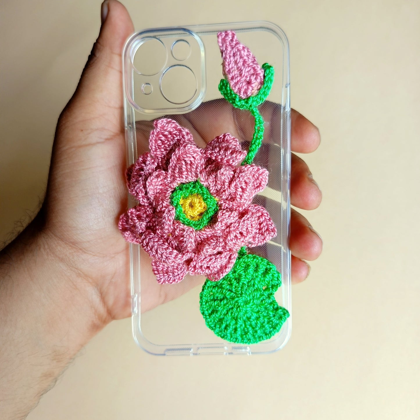 Iphone 15 Handmade Crochet Transparent Phone Case Cover | 3D Designs | Shock-Resistant Case
