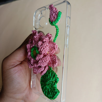Iphone 15 Handmade Crochet Transparent Phone Case Cover | 3D Designs | Shock-Resistant Case