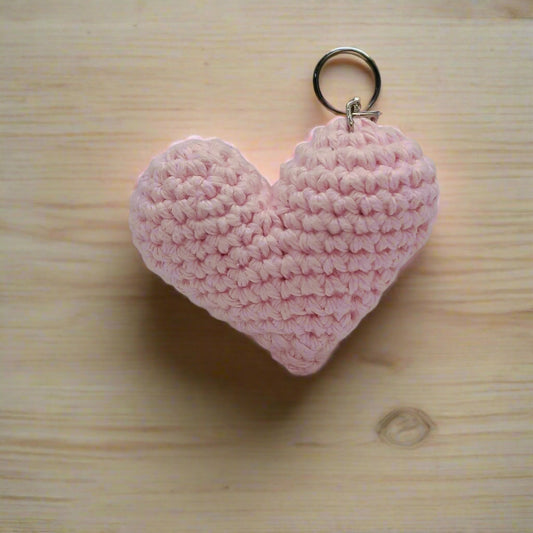 Light Pink crocheted heart-shaped Keyring