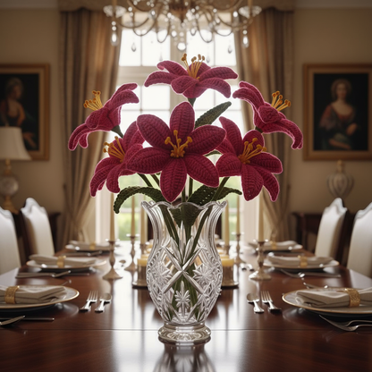 Luxury Crochet Lily Bouquet – Fuchsia Pink, Baby Pink, White and Bronze Centerpiece (Set of 2) | Avnyara by Art Tales