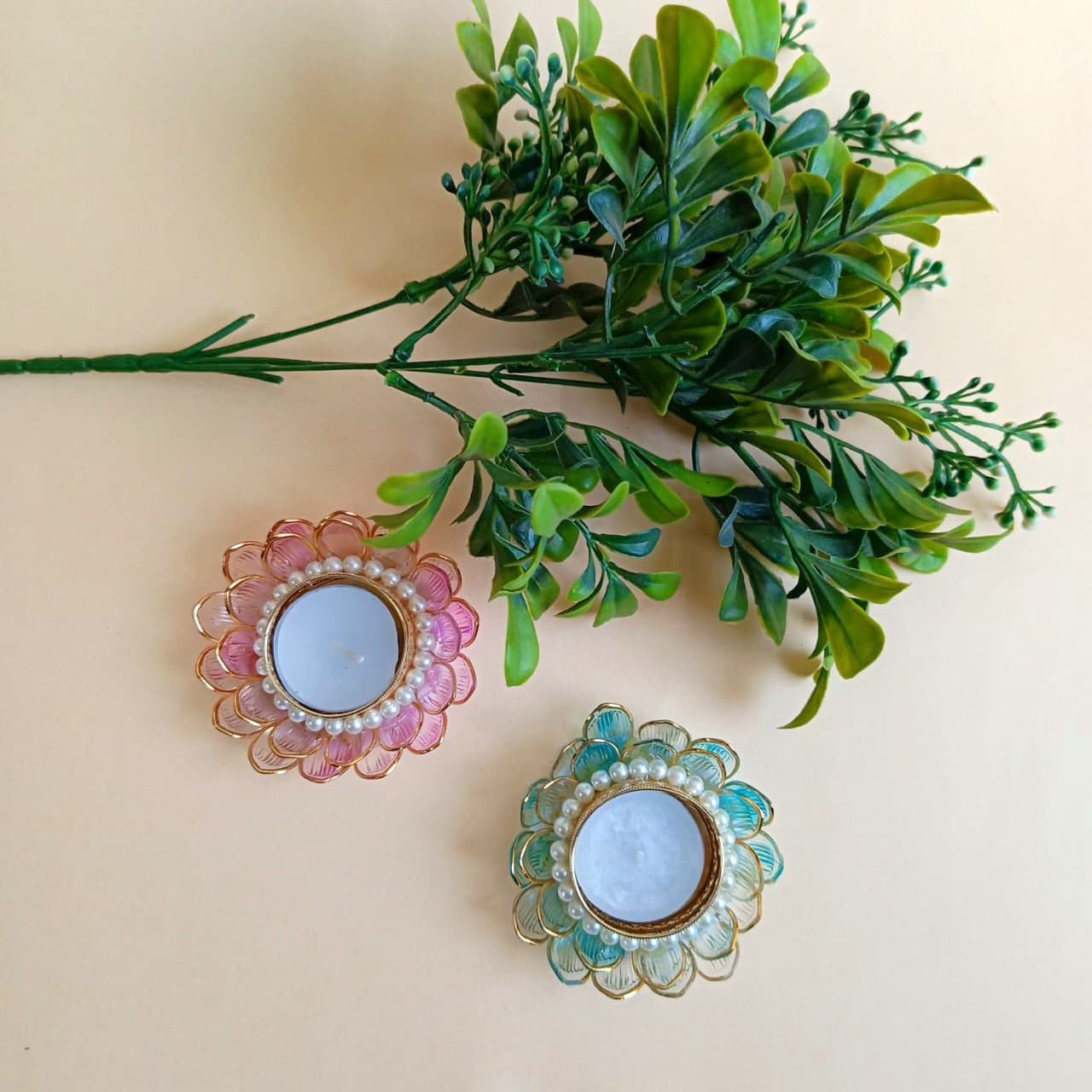 Lotus Inspired Tealight Candles Set of 2 for Diwali Decoration | Long Burning | Smokeless | Candles for Home Decor, Offices, Dining & Special Occasions | Maa Laxmi's Lotus Flower Design