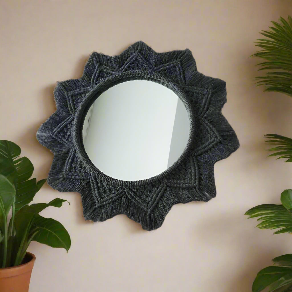 Macrame Mandala Wall Mirror | Boho Wall Decor Mirror | Round Mirror for Living Room, Bedroom & Gallery