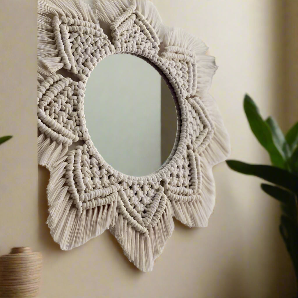 Macrame Mandala Wall Mirror | Boho Wall Decor Mirror | Round Mirror for Living Room, Bedroom & Gallery