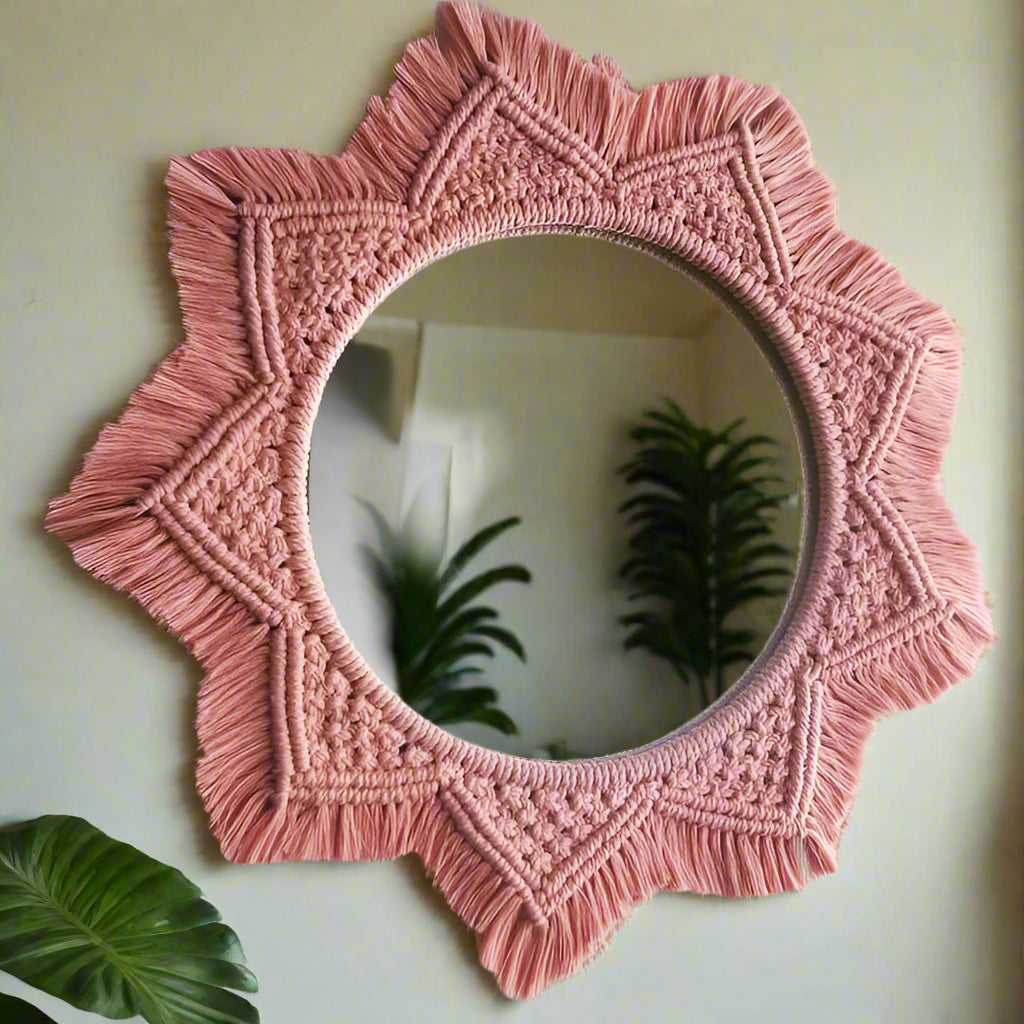 Macrame Mandala Wall Mirror | Boho Wall Decor Mirror | Round Mirror for Living Room, Bedroom & Gallery