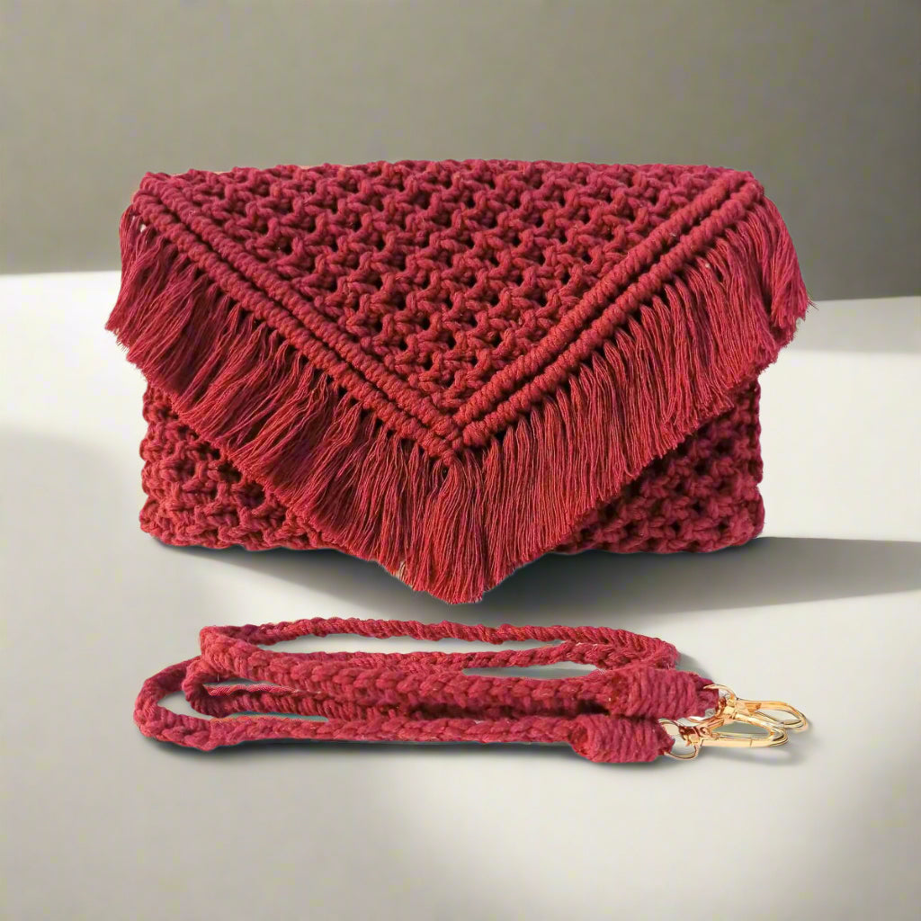 Boho Macrame Ladies Sling Bag | Handmade Crossbody Bag & Clutch with Detachable Strap