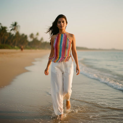 Candy Hand made Macrame Halter Crop Top for Women — 100% Cotton Fringe | Made in India