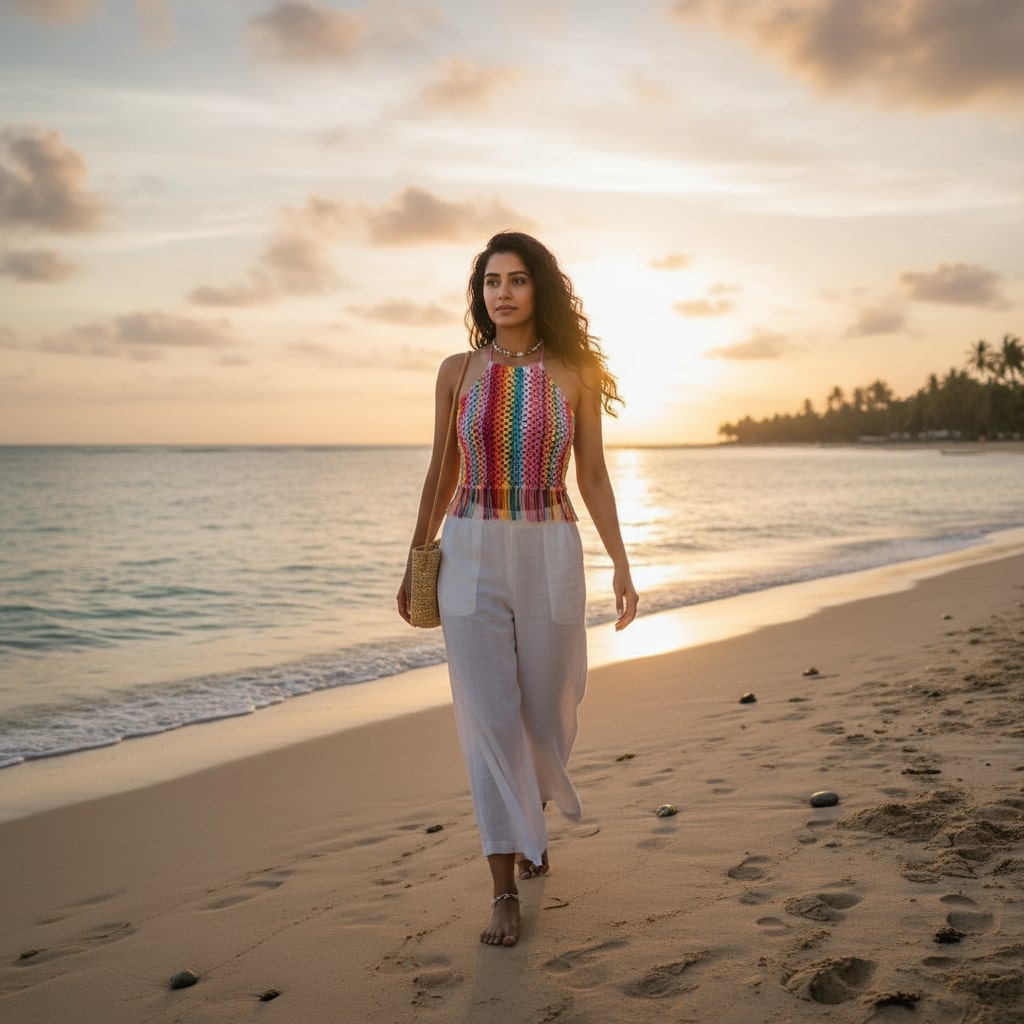 Candy Handcrafted Macrame Halter Crop Top for Women — 100% Cotton Fringe | Made in India