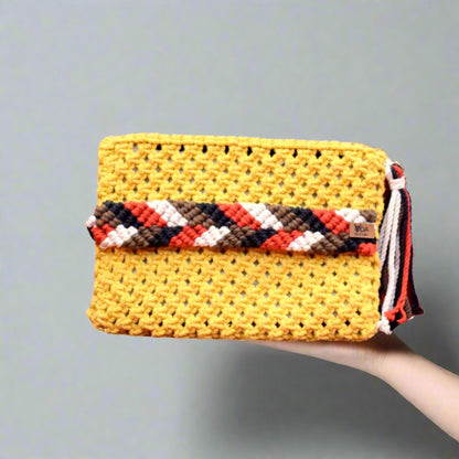 Mylah Handheld Ladies Clutch Bag | Macrame Fashion Accessory with Tassel Detail

