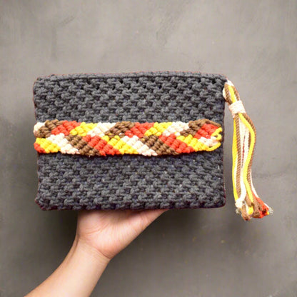 Mylah Handheld Ladies Clutch Bag | Macrame Fashion Accessory with Tassel | Clutch Handbag For Women | Ladies Clutch Bag