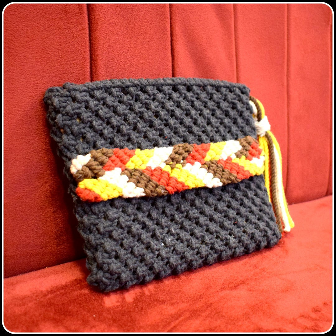 Mylah Handheld Ladies Clutch Bag | Macrame Fashion Accessory with Tassel | Clutch Handbag For Women | Ladies Clutch Bag