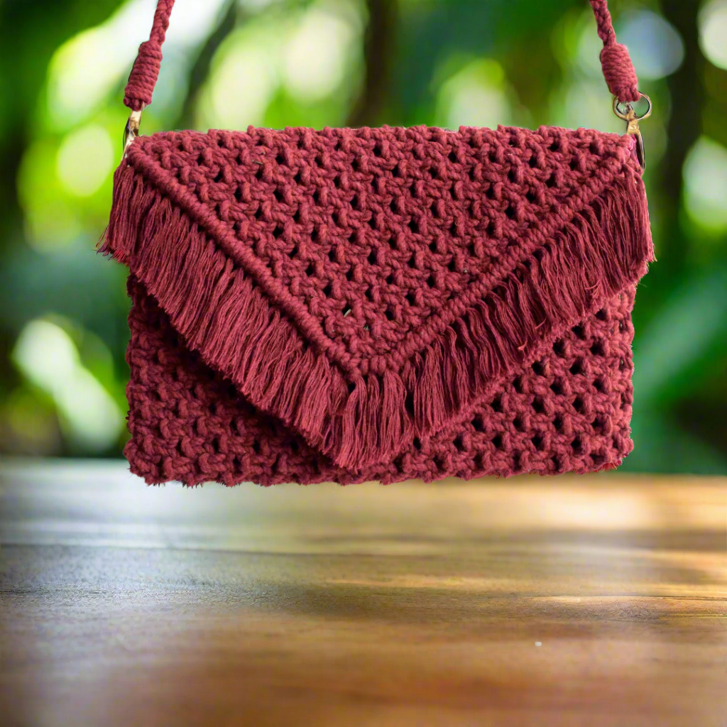 Boho Macrame Ladies Sling Bag | Handmade Crossbody Bag & Clutch with Detachable Strap