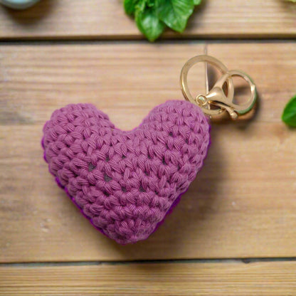 Purple heart-shaped crochet keychain