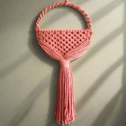 Slim Handmade Macrame Wall Pocket | Decorative Hanging Organizer & Boho Wall Vase