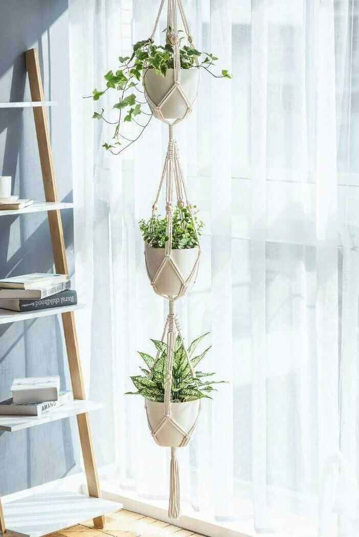 Macrame 3-Tier Hanging Planter | Handmade Triplet Plant Hanger for Indoor & Outdoor Decor