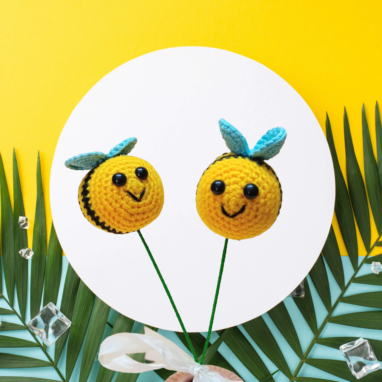 Two crochet bee stick for gifting