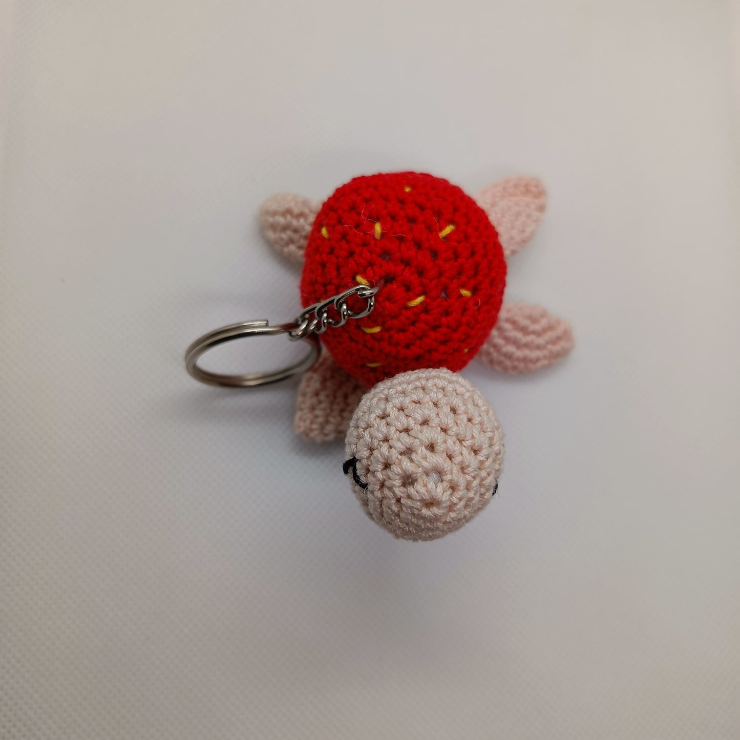Handmade Crochet Turtle Keychain – Red Shell & Beige Body | Cute Amigurumi Gift (3.5 x 2.5 in)