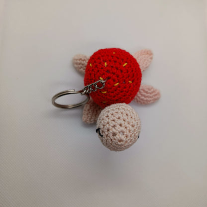 Handmade Crochet Turtle Keychain – Red Shell & Beige Body | Cute Amigurumi Gift (3.5 x 2.5 in)