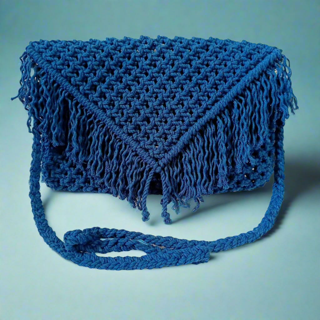 Handmade Macrame Royal Blue Sling Handbag for Women