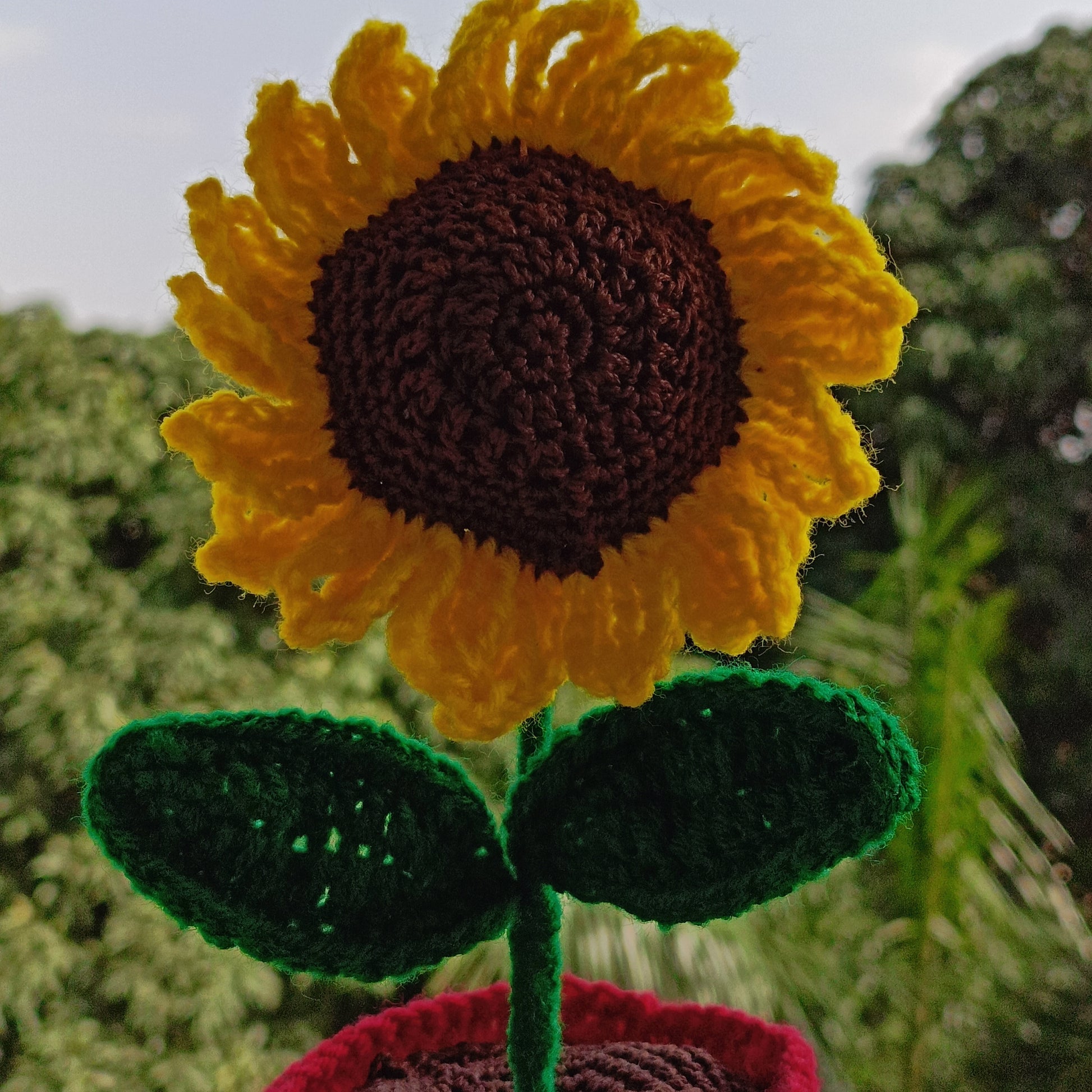 Crochet Sunflower in Red Pot with Smiley Face | Handmade Gift & Decor