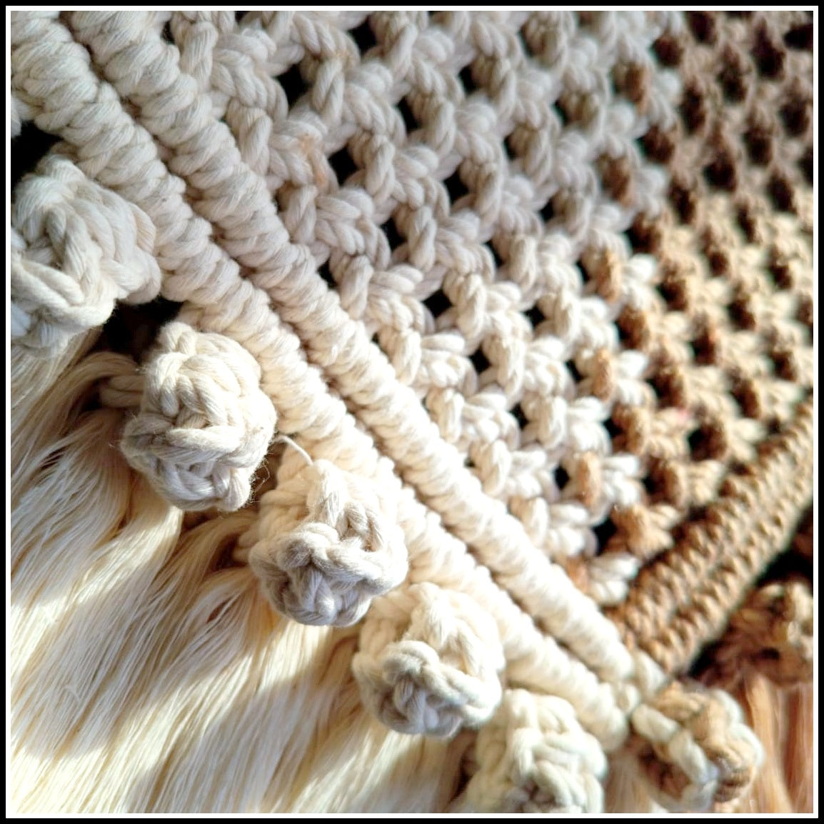 Handwoven Macrame Handbag for Women | Elegant Light Brown & Off-White Ladies Handbag