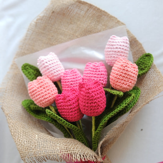 Handmade Crochet Tulip Flowers Bouquet | Eco-Friendly Artificial Flowers