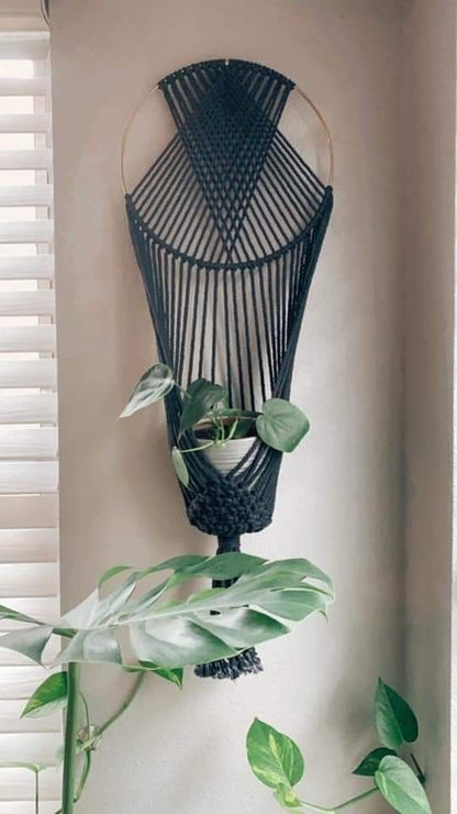 Bohemian Macrame Wall Planter Hanger | Handmade Large Off-White Hanging Decor