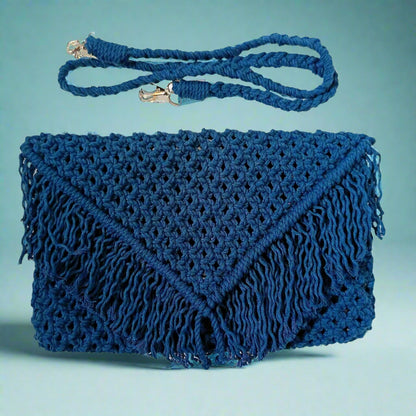 Handmade Macrame Royal Blue Sling Handbag for Women