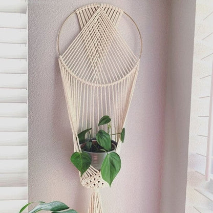 Bohemian Macrame Wall Planter Hanger | Handmade Large Off-White Hanging Decor