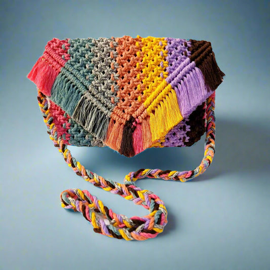 Handmade Multicolor Macrame Sling Bag | Boho Chic Scintillating Handbag