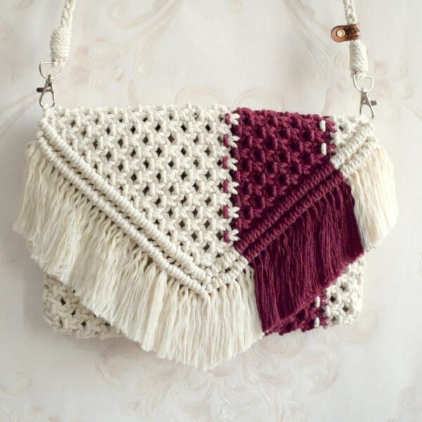 Shade of Magenta Macrame Clutch with belt strap