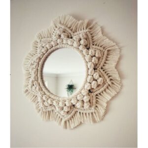 Bonded tops off white macrame mandala wall mirror