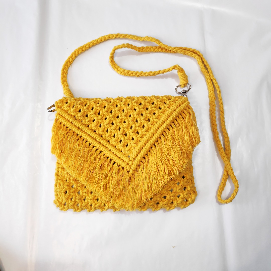 Buy Mustard Yellow Handwoven Macrame Thread Sling Bag Online at