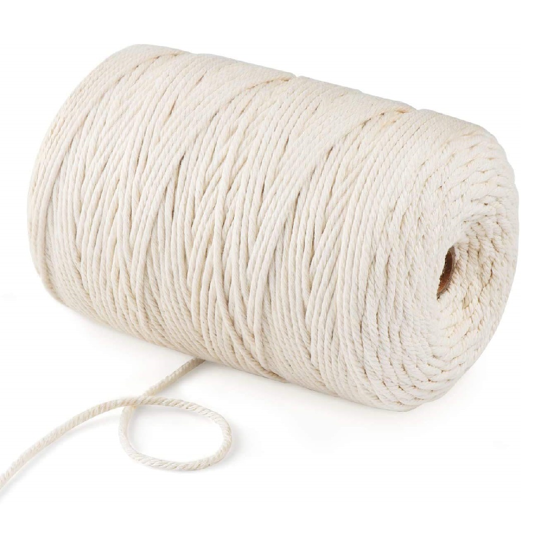Twisted 3 Ply, 3 MM, Cotton Macrame Cord (Off-White) 100 Mtrs