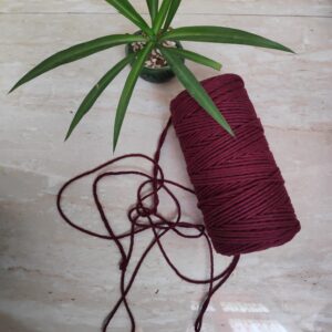 Twisted 3MM, 3 Ply Cotton Macrame Cord (Maroon) 100 Mtrs + Free 10 Inch Dowel