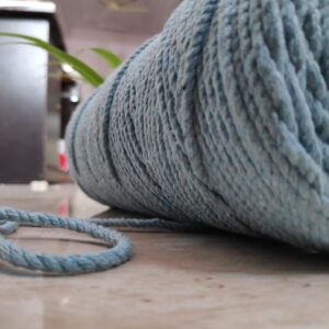 Twisted 3MM, 3 Ply Cotton Macrame Cord (Light Blue) 100 Mtrs + Free 10 Inch Dowel