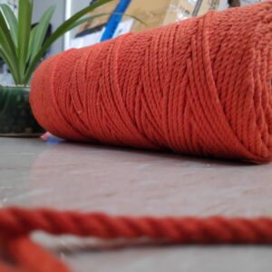 Twisted 3MM, 3 Ply Cotton Macrame Cord (Orange) 100 Mtrs + Free 10 Inch Dowel