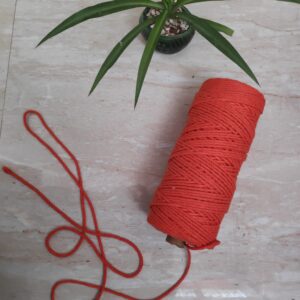 Twisted 3MM, 3 Ply Cotton Macrame Cord (Orange) 100 Mtrs + Free 10 Inch Dowel