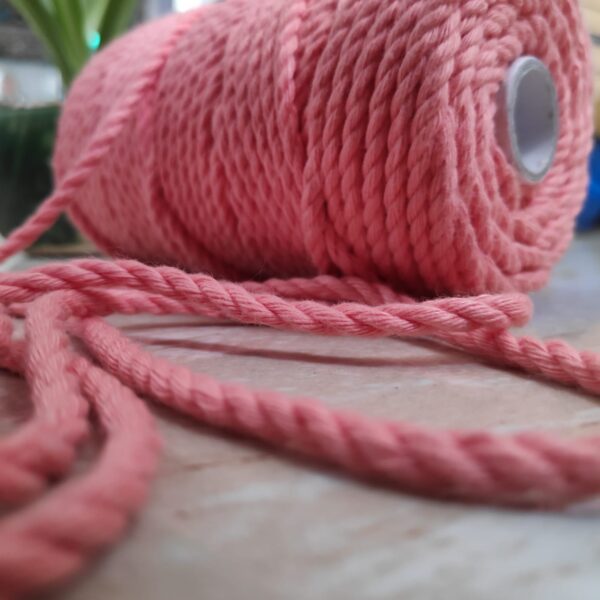 Twisted 3MM, 3 Ply Cotton Macrame Cord (Peach) 100 Mtrs + Free 10 Inch Dowel